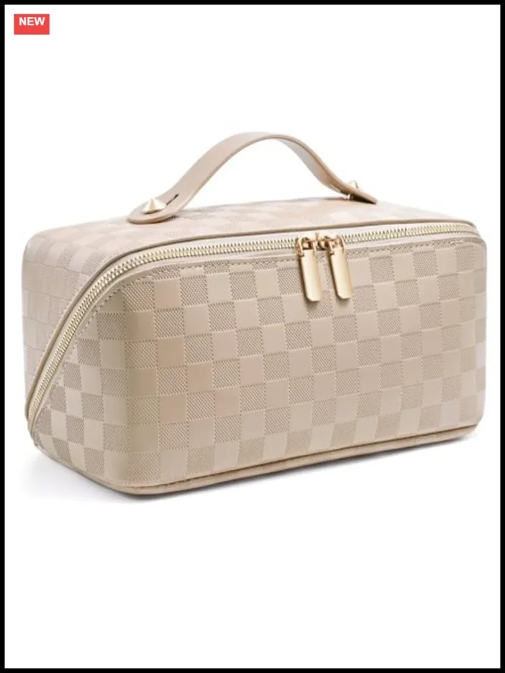 Large Capacity Travel Makeup Bag Waterproof PU Leather Checkered Toiletry